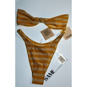 SAME Los Angeles Striped Bandeau Bikini Set Yellow Cream Size S New